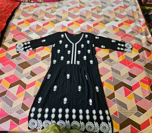 Black Kurta with White Embroidery