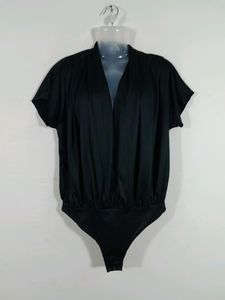 Attic Salt Handcrafted Black Kimono Satin Bodysuit (Women's)