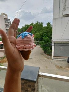 Crocheted Ice Cream Cone Keychain