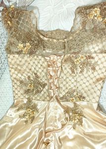 Golden Satin Dress With Beautiful Lace