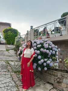 Red Flared Cotton Skirt