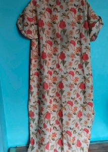 Floral Print Kurti for women straight beige