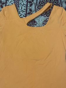 Orange Cut-Out Neck T-Shirt