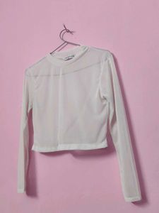 Sheer Neck White mesh Top