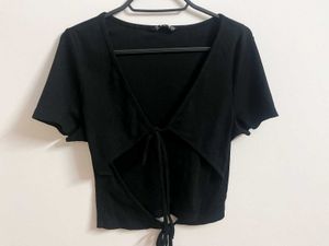 Shein Black Tie-Front Crop Top