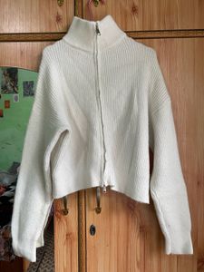 Cream Knit Zip-Up Sweater