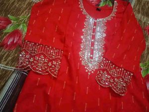 Elegant Red Embroidered Kurta Set