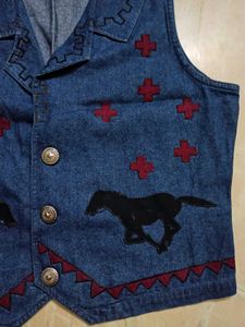 Denim Vest with Horse &amp; Cross Applique