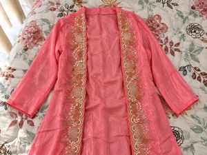 Coral silk padded Lehenga jacket Set