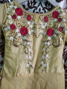 Designer Yellow Gown With Beautiful Roses Work On
