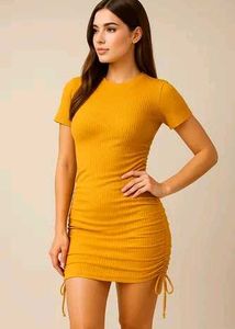 RIO Mustard Yellow Ruched Bodycon Dress