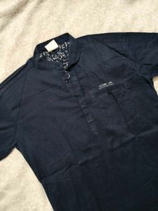 Men's Navy Blue Band Collar Kurta
