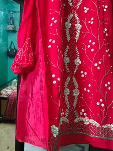 Embroidered Red Kurta