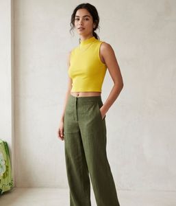 Yellow Ribbed Mock Neck Tank Top (S)