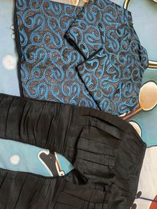 Stylish Blue &amp; Black Brocade Ethnic Jacket