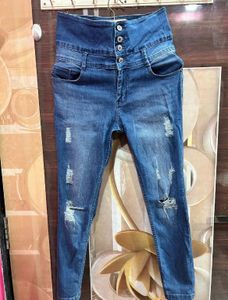 High Waisted Ripped Blue Jeans