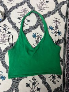 Vibrant Green Halter Neck Crop Top