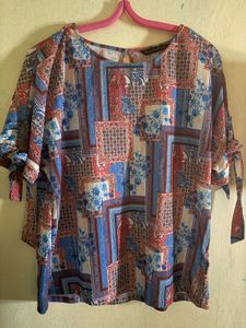 Bohemian Print Tie-Sleeve Blouse