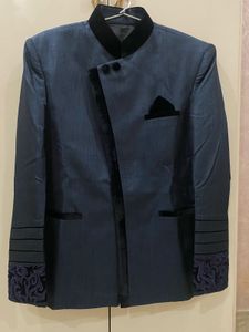 Stellar Metallic Blue-Grey Indowestern Suit Set