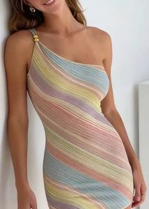 One Shoulder Striped Mini Dress