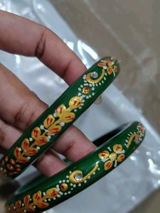 Green Hand-Painted Pure Lac Bangles