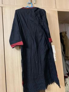Elegant Black Kurta with Red Embroidery