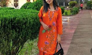 Orange Embroidered Kurta with Patiala