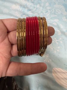 Red and Gold Bangles Set blue shade combo