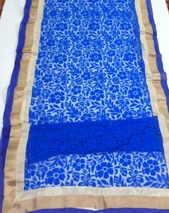 Dupatta velvet flower designer piece colour blue