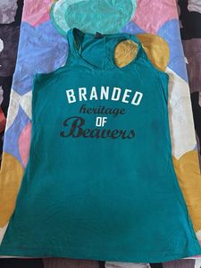 Teal-green racerback tank top.
