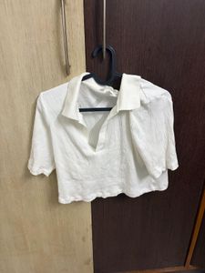 H&amp;M Ribbed Collared Crop Top
