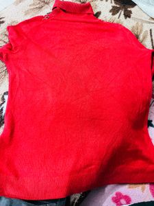 Red Embellished Turtleneck Sweater