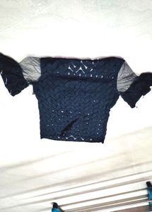 Black Mesh Ruffle Top