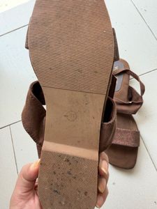 Women's Brown Suede Glitter Strap Sandals