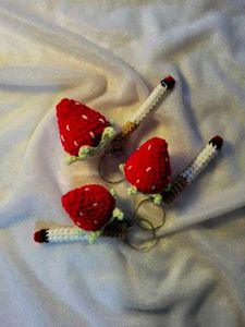 Crochet Strawberry &amp; Cigarette Keychain