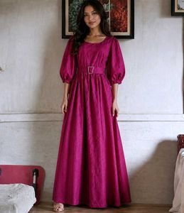 Elegant Magenta Maxi Dress with Puff Sleeves