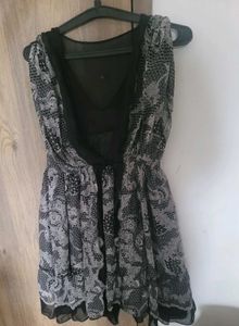 Elegant Black & White Chiffon Dress
