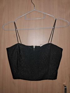 Padded Sparkly Black Crop Top