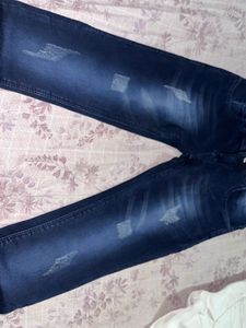 Dark Wash Flare Jeans with Embellishments