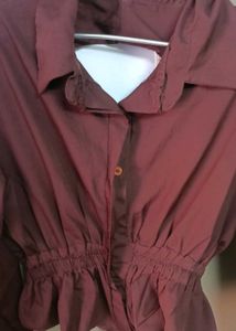 Maroon Collared Button-Up Tunic crop top
