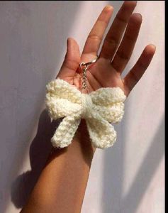 Blue Knit Bow Keychain
