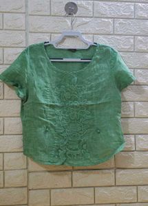Sea Green Embroidered Short Sleeve Top