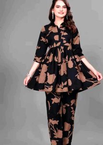 Elegant Black & Brown Floral Kurta Set