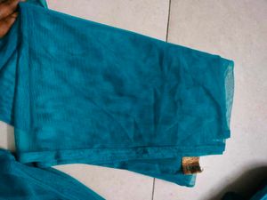 Teal &amp; Gold Embellished Anarkali Dress