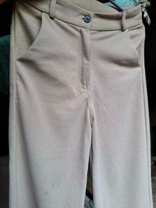 Beige Wide Leg Trousers