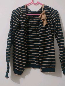 Striped Open Front Cardigan