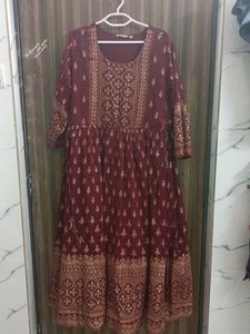 Maroon Ethnic Kurta with Gold Print