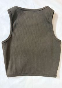 Ribbed Olive Green Crop Tank Top