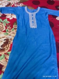 Teal Kurta Set with Floral Dupatta