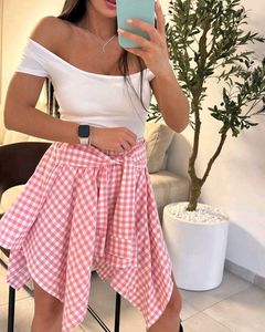 Pink Korean Cheque Style Gingham Skirt In 2 Colour